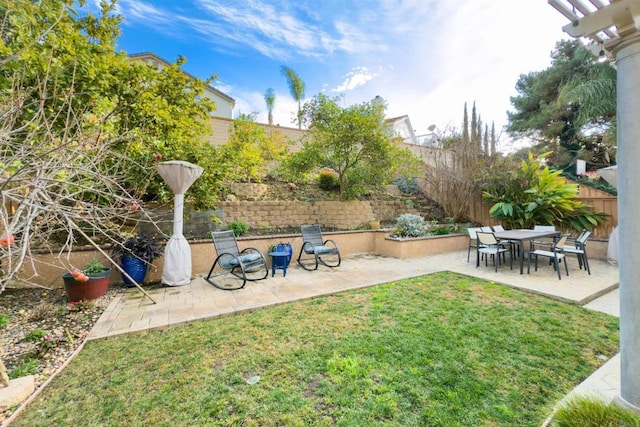 view of yard with a patio area and a fenced backyard