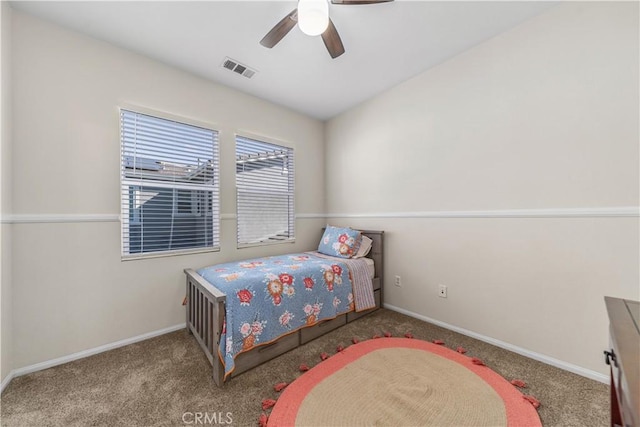 bedroom featuring carpet floors and ceiling fan