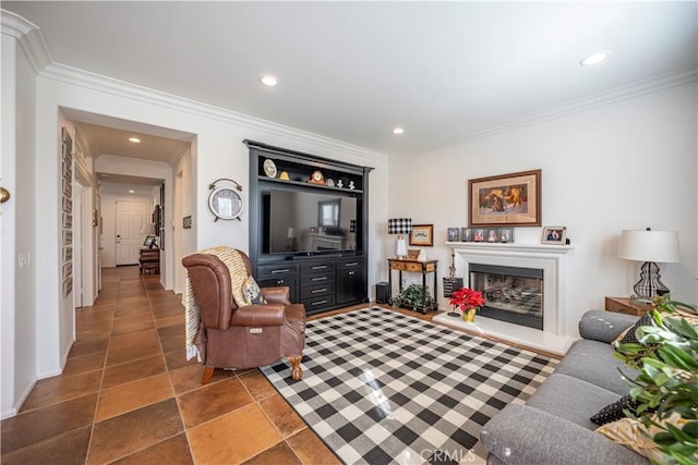 living room with crown molding