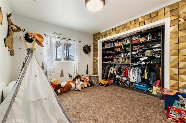 recreation room with carpet floors