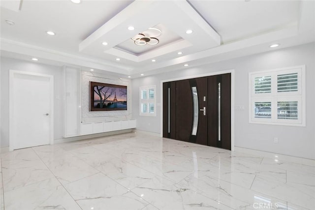 7631 Columbia St, Rosemead, CA 91770 - entryway with a tray ceiling, healthy amount of natural light, recessed lighting, marble finish floors, and baseboards