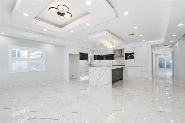 7631 Columbia St, Rosemead, CA 91770 - kitchen with modern cabinets, a tray ceiling, white cabinetry, and recessed lighting
