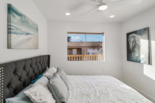 bedroom featuring ceiling fan