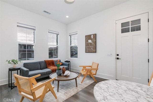 living room featuring dark hardwood / wood-style flooring