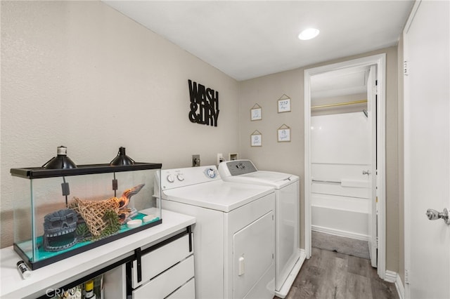 10655 Lemon Ave Unit 3706, Rancho Cucamonga, CA 91737 - laundry area with dark wood-style flooring, washing machine and dryer, baseboards, and recessed lighting