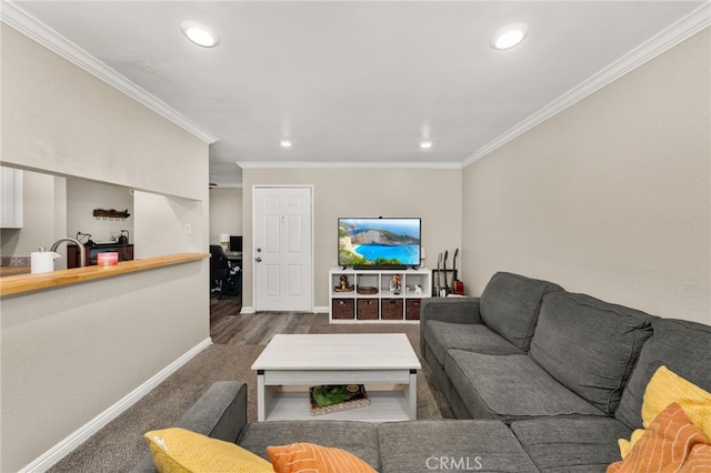10655 Lemon Ave Unit 3706, Rancho Cucamonga, CA 91737 - living room featuring recessed lighting, baseboards, crown molding, and carpet floors