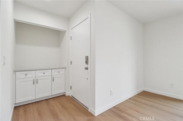 laundry area featuring light wood-type flooring