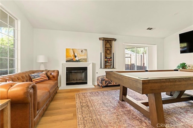 game room featuring pool table and light wood-type flooring