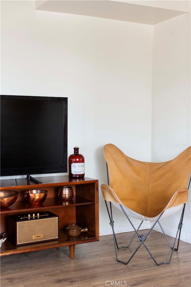 living area with hardwood / wood-style floors