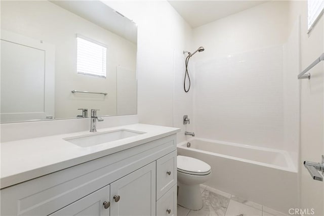 full bathroom with vanity, toilet, and tub / shower combination