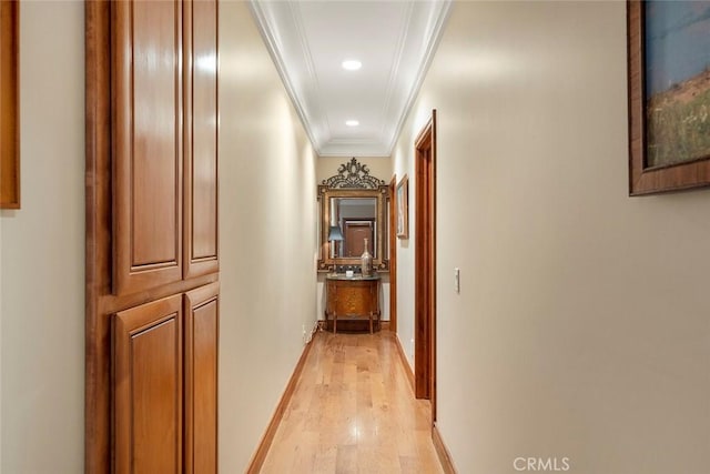 41700 Jojoba Hills Cir, Aguanga, CA 92536 - corridor with ornamental molding and light wood-type flooring