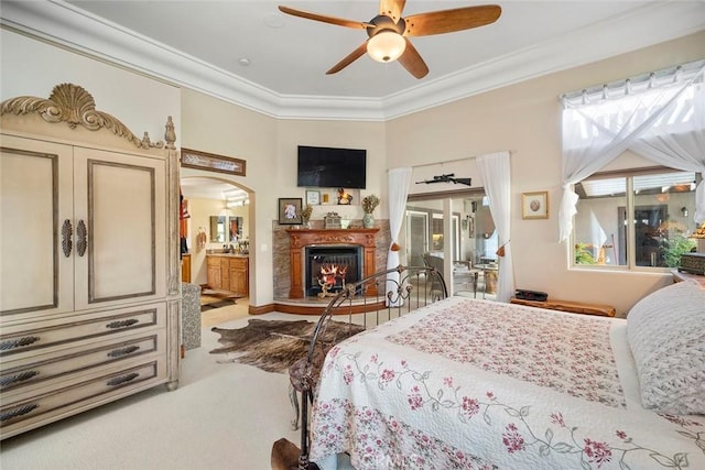 41700 Jojoba Hills Cir, Aguanga, CA 92536 - carpeted bedroom with crown molding and ceiling fan