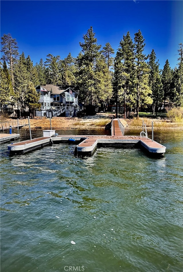 dock area with a water view