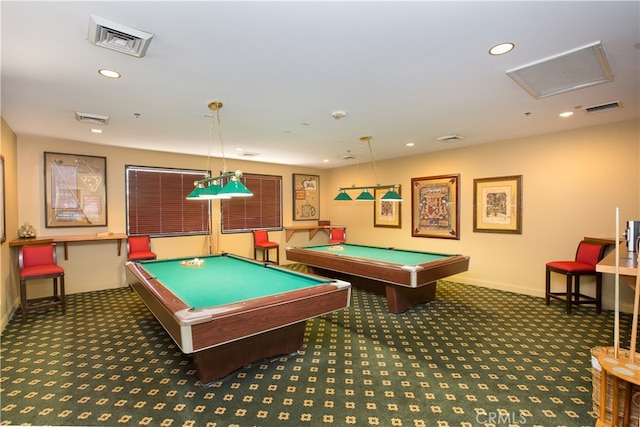 rec room featuring dark colored carpet and pool table