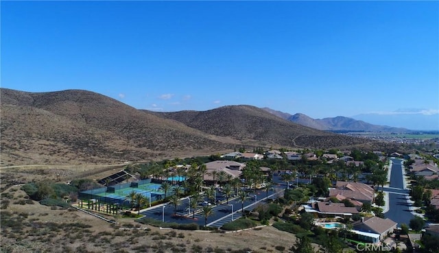 drone / aerial view featuring a mountain view