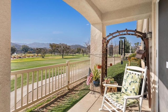 view of patio featuring a mountain view