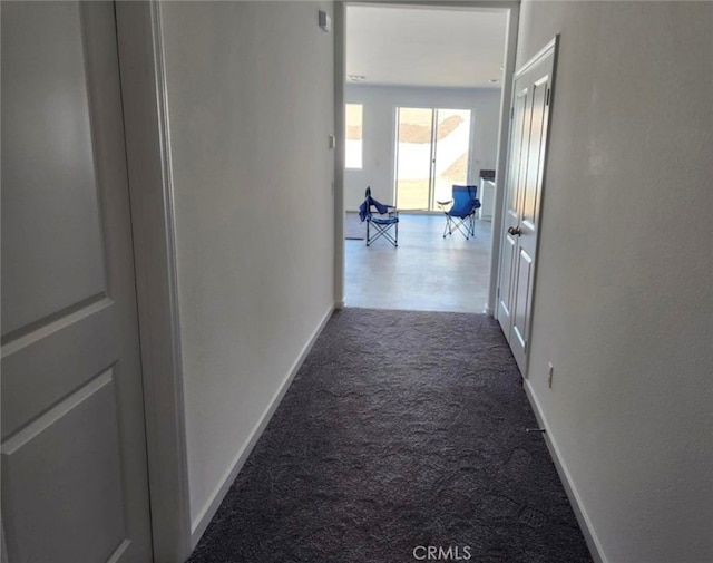 hallway with carpet flooring