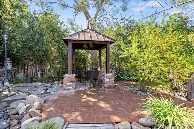 view of patio featuring a gazebo