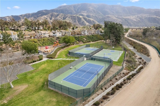 aerial view featuring a residential view and a mountain view