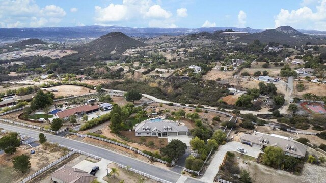 drone / aerial view with a residential view and a mountain view