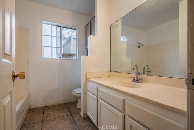 full bathroom with vanity, tile patterned floors, toilet, and shower / bath combination