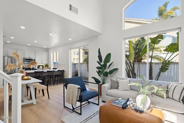 living room with light hardwood / wood-style floors