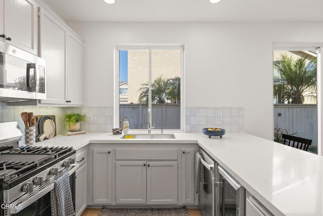 kitchen featuring sink, decorative backsplash, plenty of natural light, and stainless steel appliances