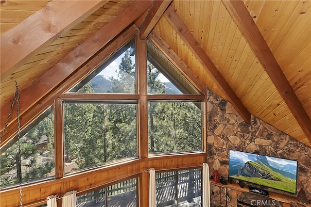 interior details featuring beamed ceiling and wood ceiling