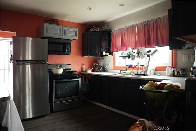 kitchen featuring stainless steel appliances, sink, and dark wood-type flooring