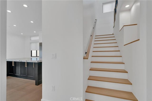 2319 Huntington Ln Unit A, Redondo Beach, CA 90278 - stairway with wood finished floors and recessed lighting
