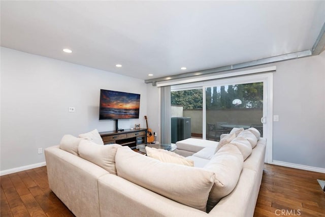 living room with dark wood-type flooring