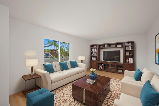 living room featuring light wood-style flooring