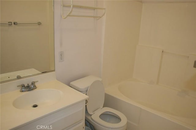 full bathroom with vanity, shower / bathtub combination, and toilet