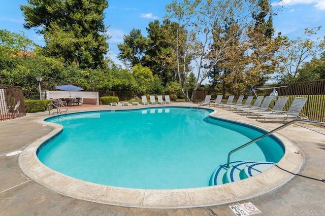 view of swimming pool with a patio area