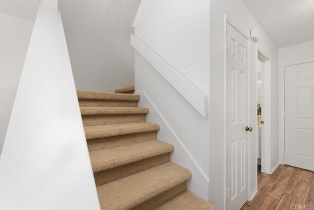 staircase featuring hardwood / wood-style flooring