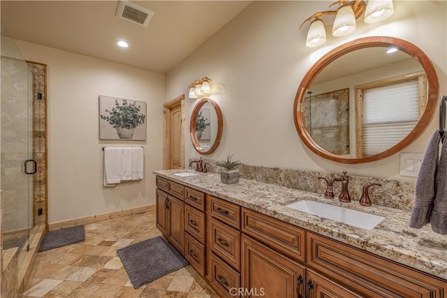 43625 Wolf Rd, Big Bear Lake, CA 92315 - bathroom featuring a shower with door and vanity