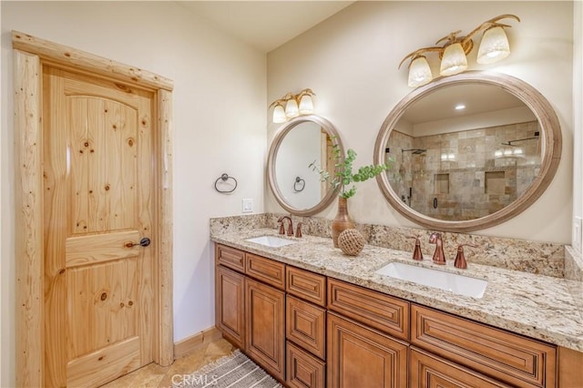 43625 Wolf Rd, Big Bear Lake, CA 92315 - bathroom featuring vanity, a shower with shower door, and tile patterned floors