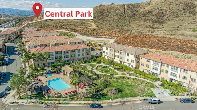 22059 Barrington Way, Saugus, CA 91350 - aerial view of a mountain backdrop and a pool