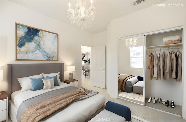 22059 Barrington Way, Saugus, CA 91350 - carpeted bedroom featuring a chandelier and a closet