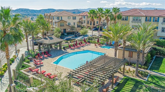 22059 Barrington Way, Saugus, CA 91350 - community pool with a gazebo, a mountain view, and a patio