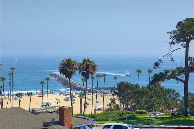 view of water feature with a view of the beach