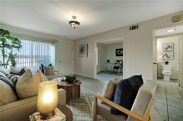 living room featuring light tile patterned floors