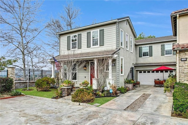 front facade with a garage