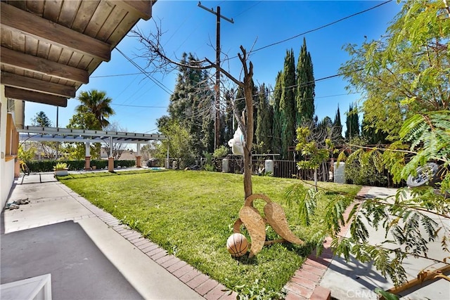 view of yard with a patio area and a pergola