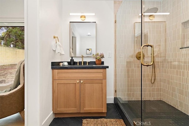 bathroom with vanity and walk in shower