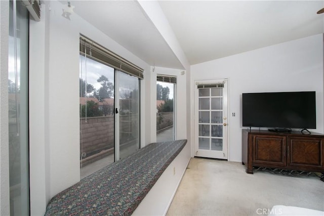 2869 Maple Dr, Hemet, CA 92545 - bedroom featuring access to outside, carpet, and lofted ceiling