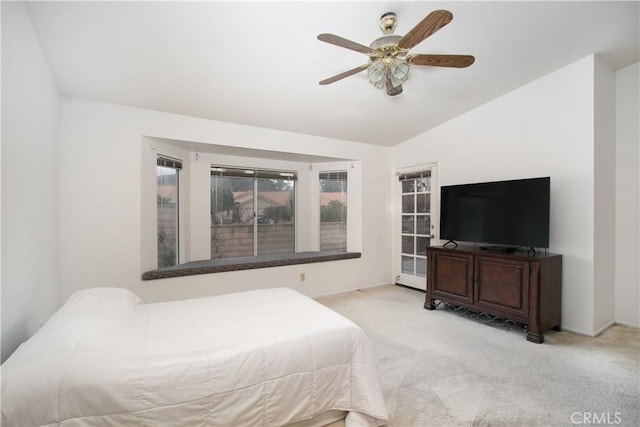2869 Maple Dr, Hemet, CA 92545 - carpeted bedroom featuring vaulted ceiling, ceiling fan, and baseboards