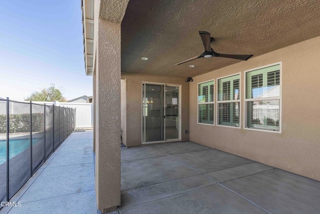 14706 Pemberley Passage Ave, Bakersfield, CA 93311 - view of patio / terrace featuring a fenced in pool and ceiling fan