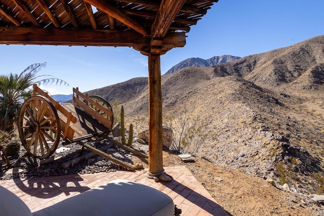 view of patio featuring a mountain view