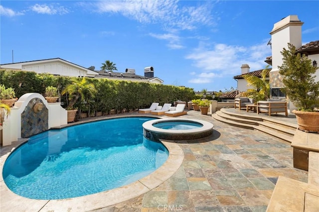 212 John St, Manhattan Beach, CA 90266 - view of pool featuring a patio, a pool with connected hot tub, and fence